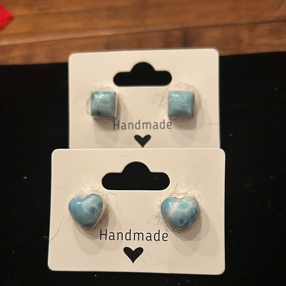 Handmade Larimar Blue‎ Earrings Set of 2